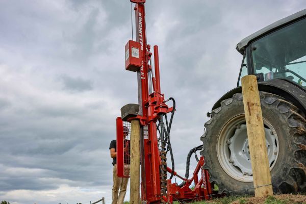 Kinghitter Series 2i 450 post driver with integrated safety system on tractor in Australia